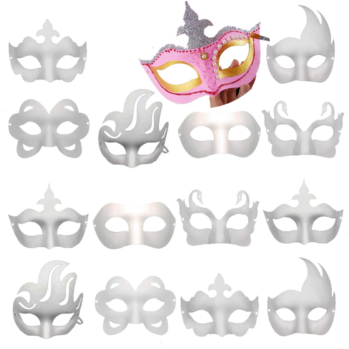 Timtop14 PCS White Paper Masks Half Face Masquerade Masks DIY Party Mask Mardi Gras Mask Blank Plain Masks for Funny Party Halloween Mask