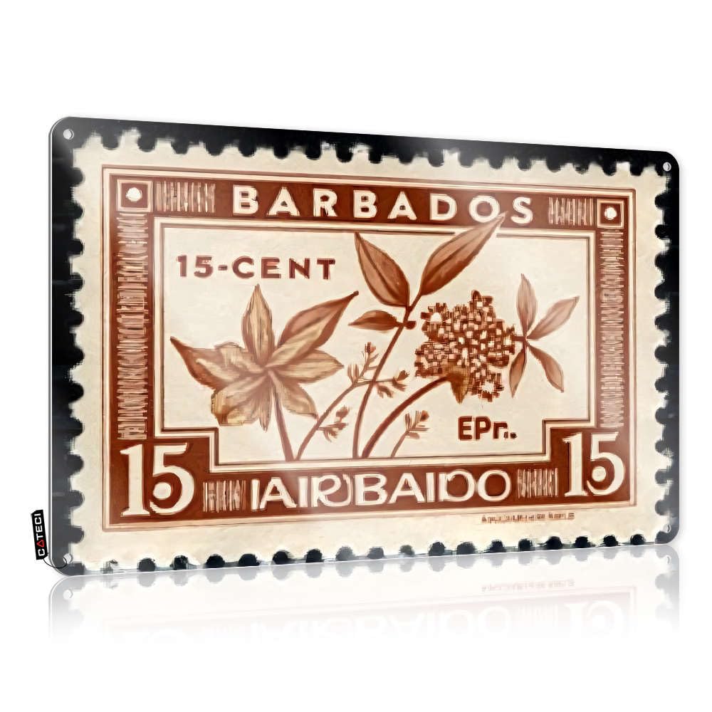 Art Gift For Coworker Waterproof Artwork, Humorous Retro Print For Cafe Pub Bedroom | Tinsign Pre-drilled Custom Barbados 15-cent Stamp(30X40CM)