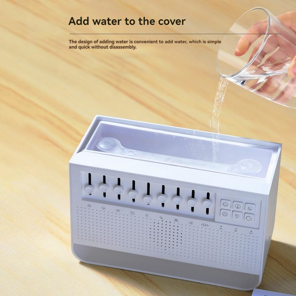 Altoparlante Bluetooth con 8 Tipi di Rumore Bianca, Musica per Dormire, 200 Ml, Aromaterapia, Umidificatore, Simulazione, Luce Notturna
