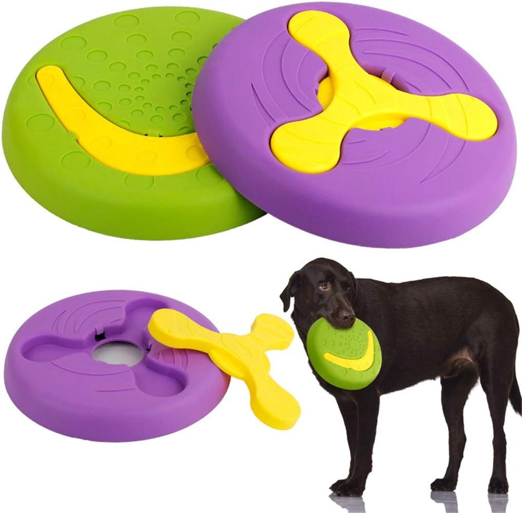Separable Dog Flying Disc Multi-Use Floatable Soft Rubber Durable Interactive Dog Toys Chew Nontoxic Safe Puppy Game (Purple)