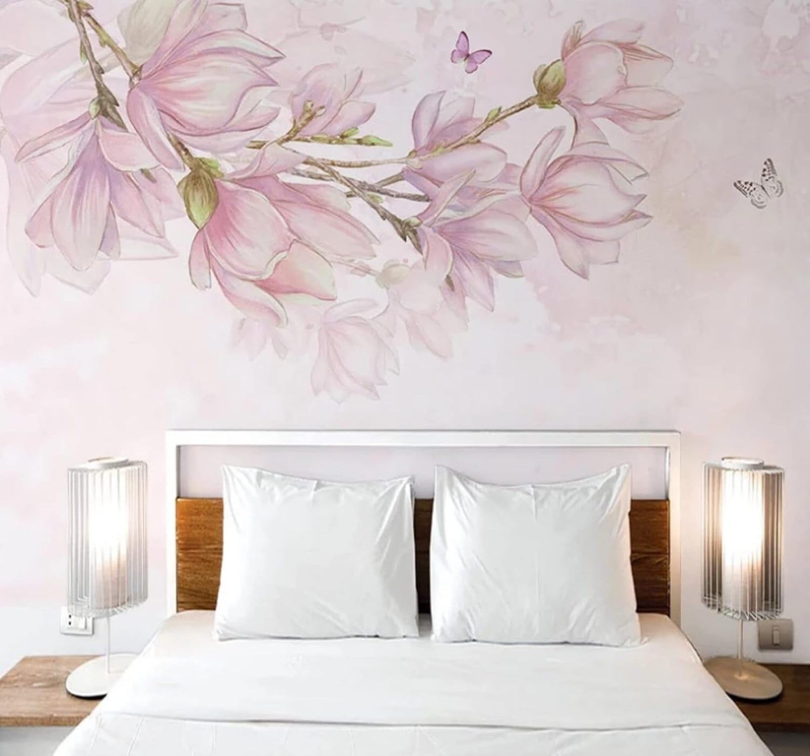 XLMING Hand Drawn Beautiful Pink Magnolia Butterfly 3D Wallpaper Luxury Home Dining Decor Paste Sofa Living Room The Wall for Bedroom Mural-430cm×300cm