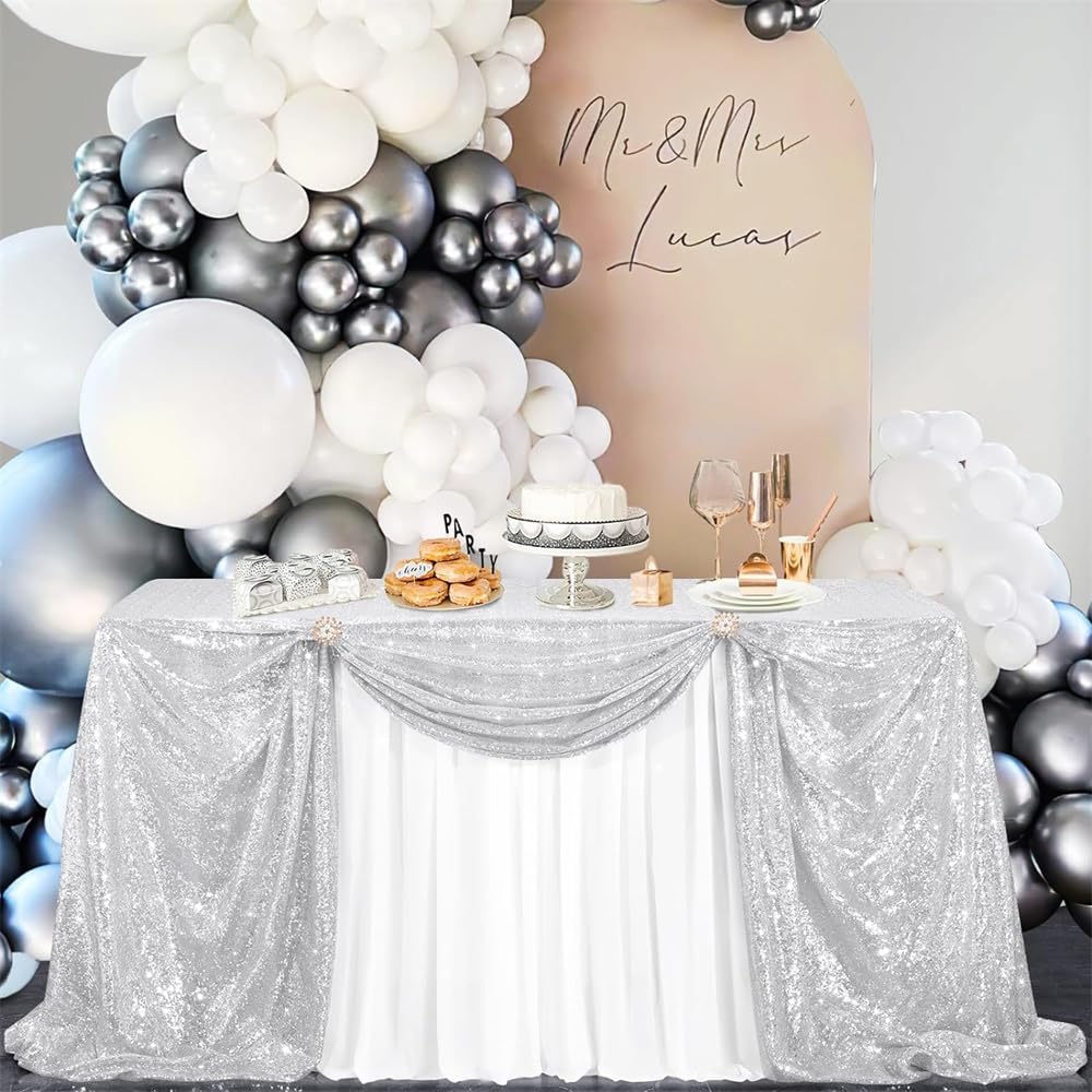 Silver Table Cloth Party Sequin Tablecloth for Birthday Christmas 150x255cm