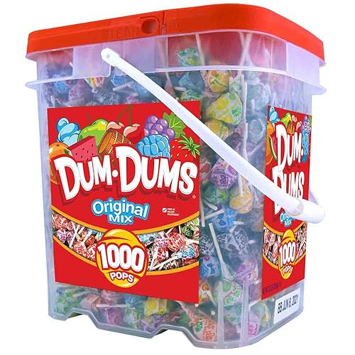 Dum-Dum Pops 1,000 Count Bucket - Assortment of Original Mix Suckers, Lollipop Case for Classroom, Work, Events - Bulk Candy for Any Occasion - Assorted - 1000 Count (Pack of 1)