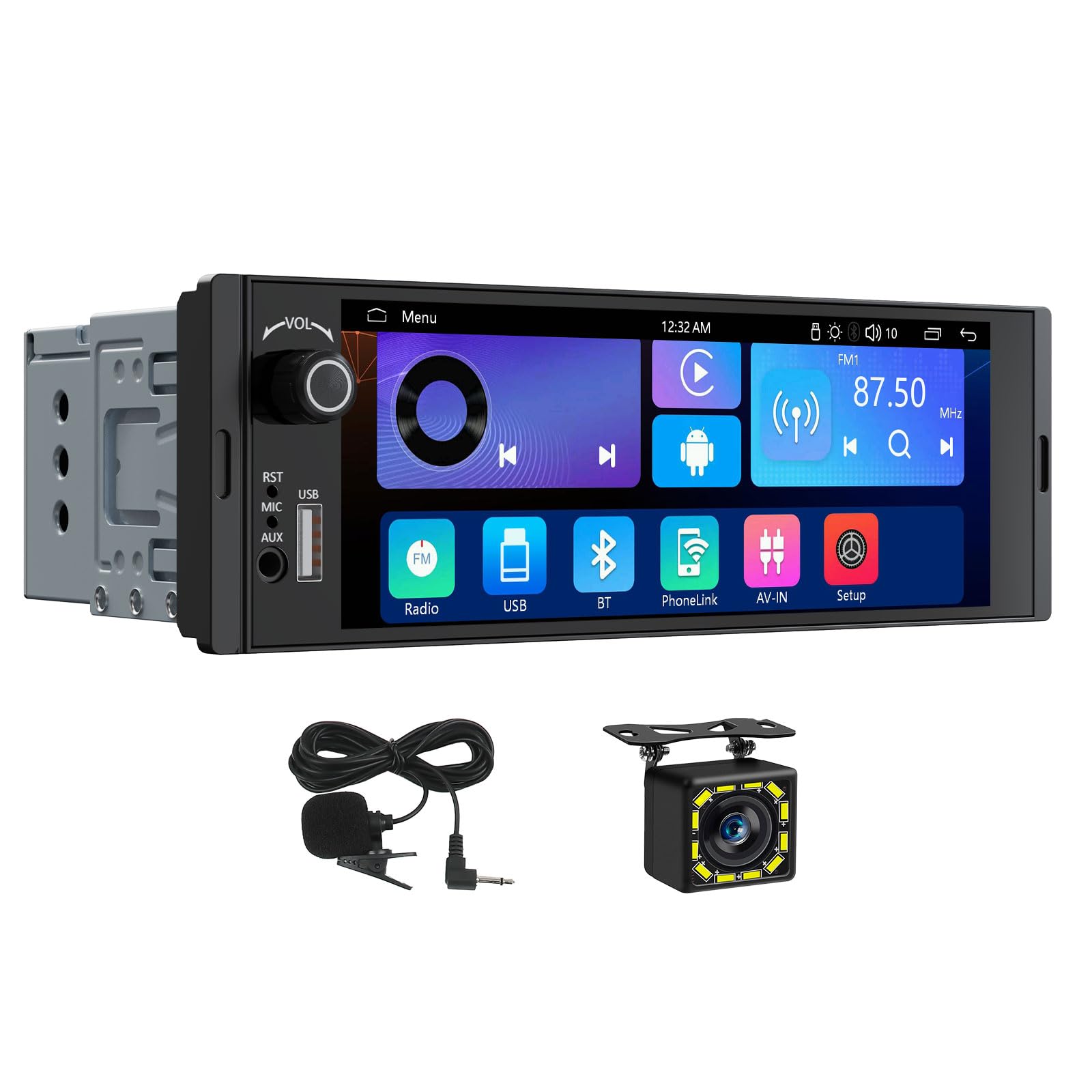 Eonon Radio de Coche Linux de 6,36 Pulgadas con un Solo DIN Carplay Android Auto Pantalla táctil Control de Volumen físico Bluetooth duplicación de Pantalla cámara de visión Trasera 4x48W X3U