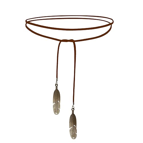 Doubnine Gargantilla de plumas bohemia, versátil, de gamuza vegana, Lariat, gótico, marrón, negro, accesorios para mujer (cordón marrón + pluma de