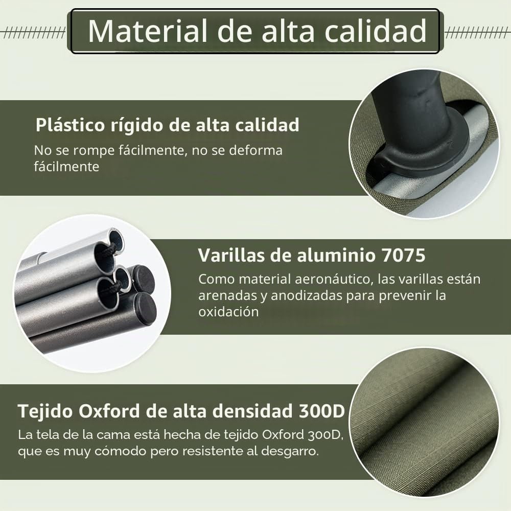 TOMOUNT Cama plegable ultraligera de aluminio, compacta, portátil, fácil de construir, resistente cama de camping para camping, senderismo, viajes, playa, verde