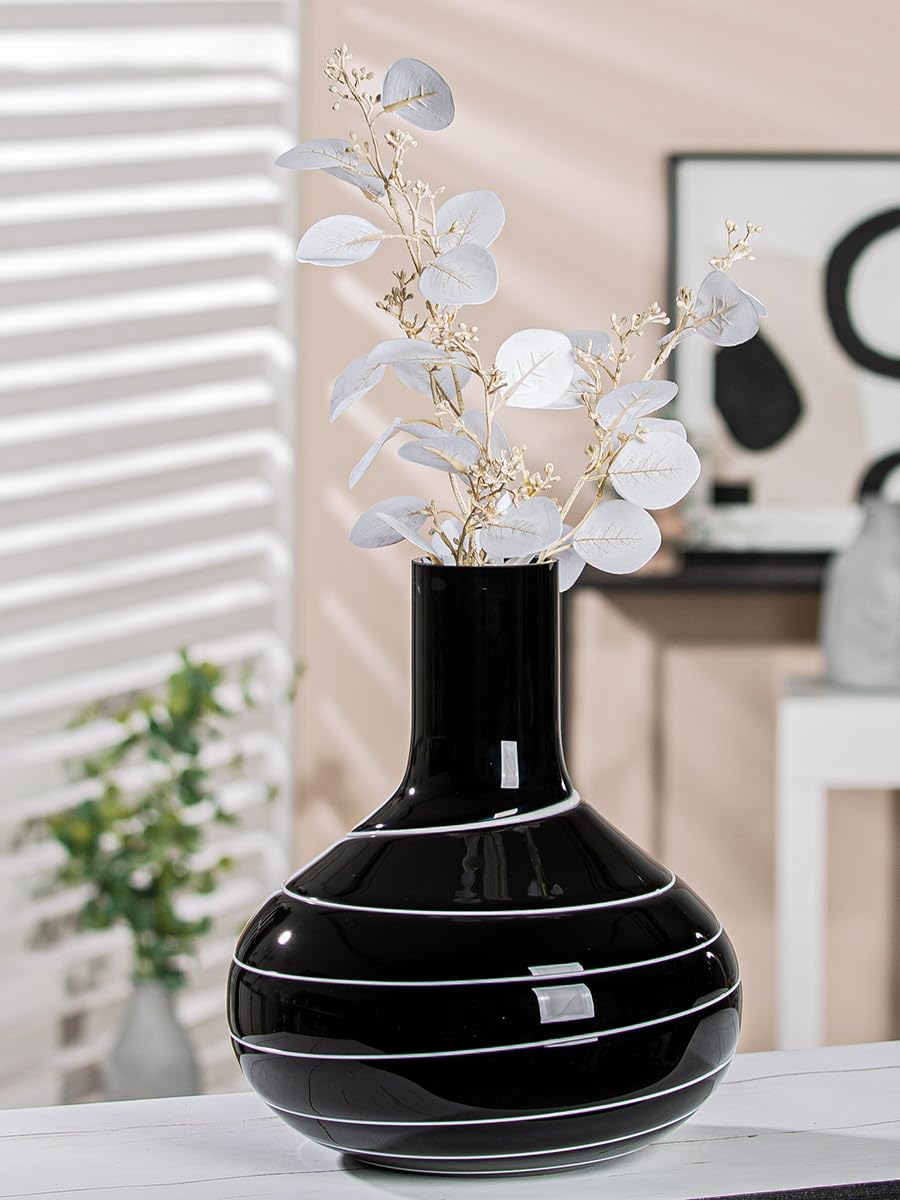 GILDE Decorative Vase Black White – Modern Decorative Glass Vase Flower Vase Handmade from Coloured Glass – Height 28 cm