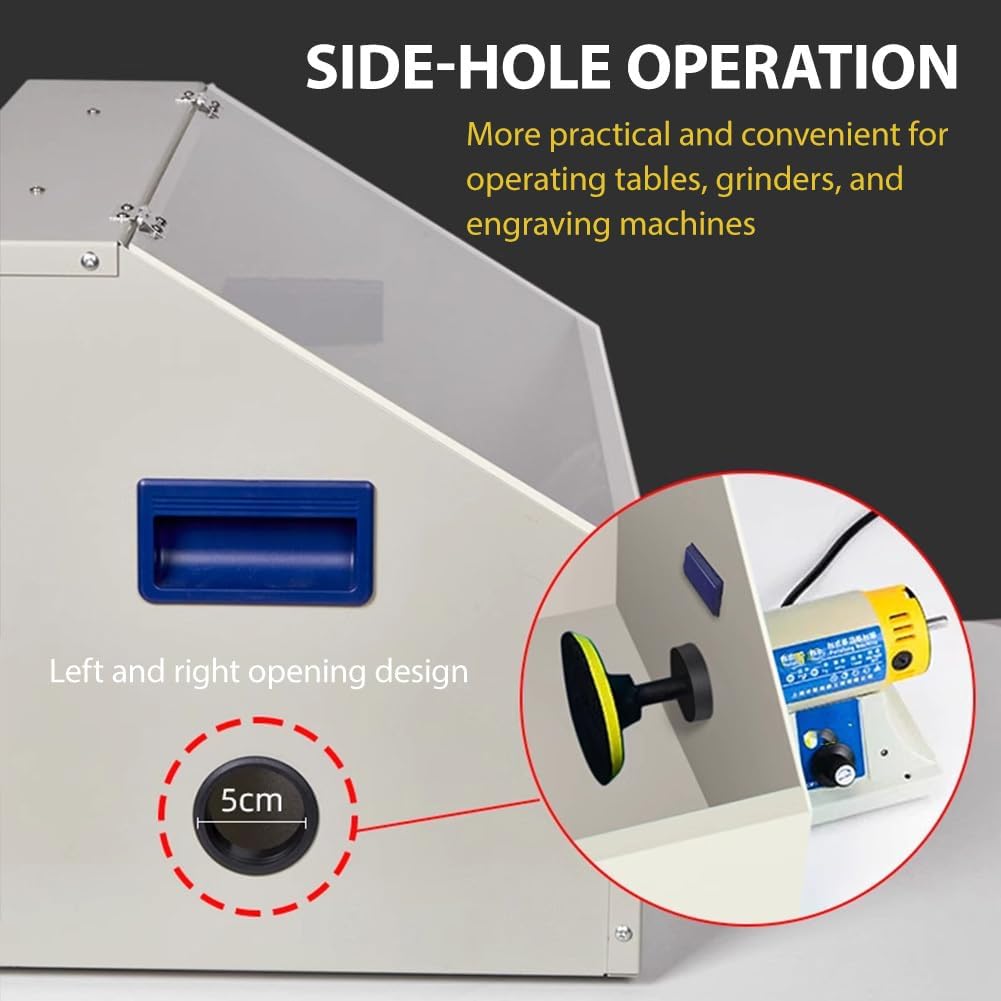 Dual-Hole Benchtop Polishing Workstation with A Transparent Acrylic Cover and LED Light; Convenient Fully Enclosed Desktop Collector Fan; Suitable for Grinding, Polishing, Cutting
