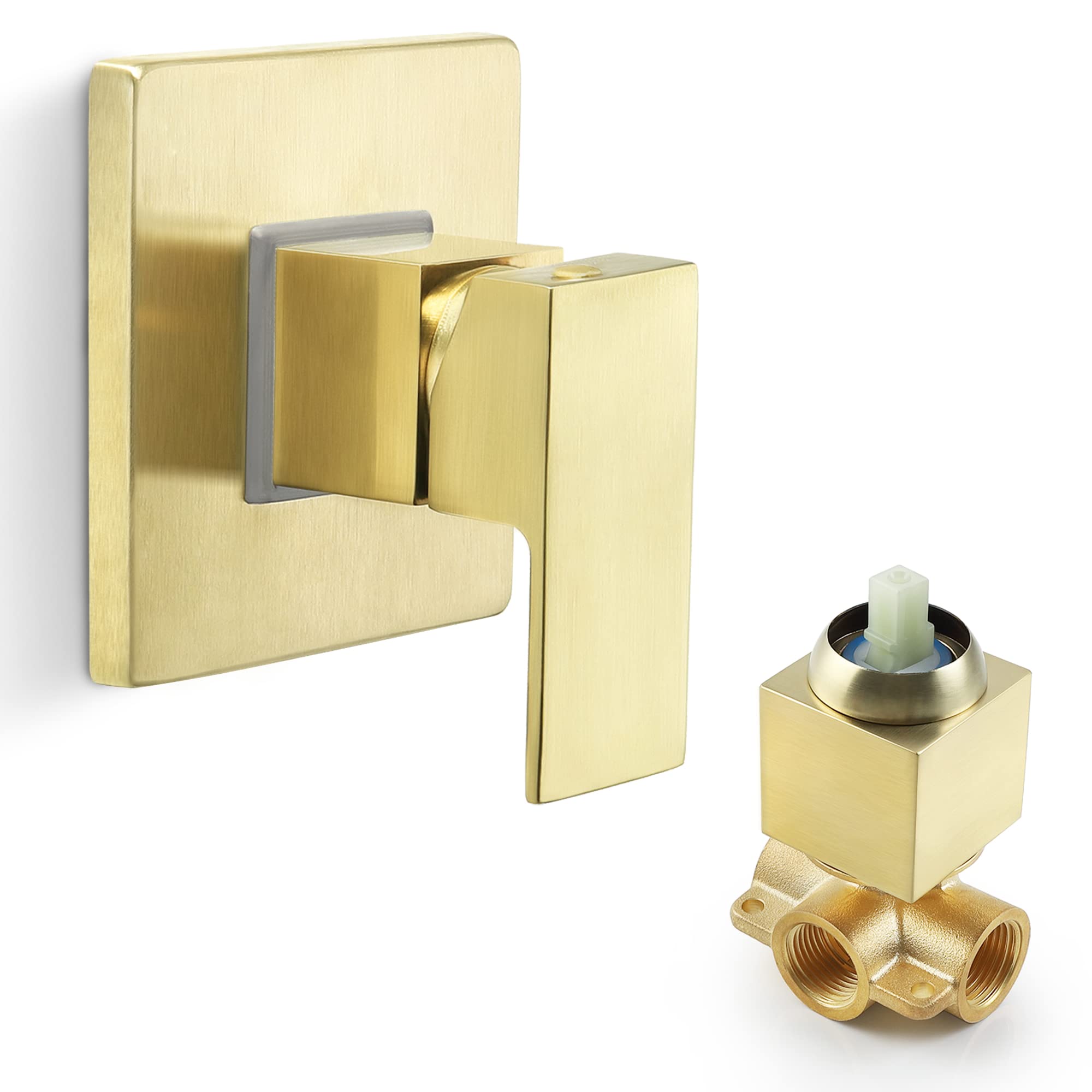 Shower Valve Bathroom Shower Control Valve Kit, Wall Mount Black Handle Rough-In Mixer Valve (Brushed Gold)
