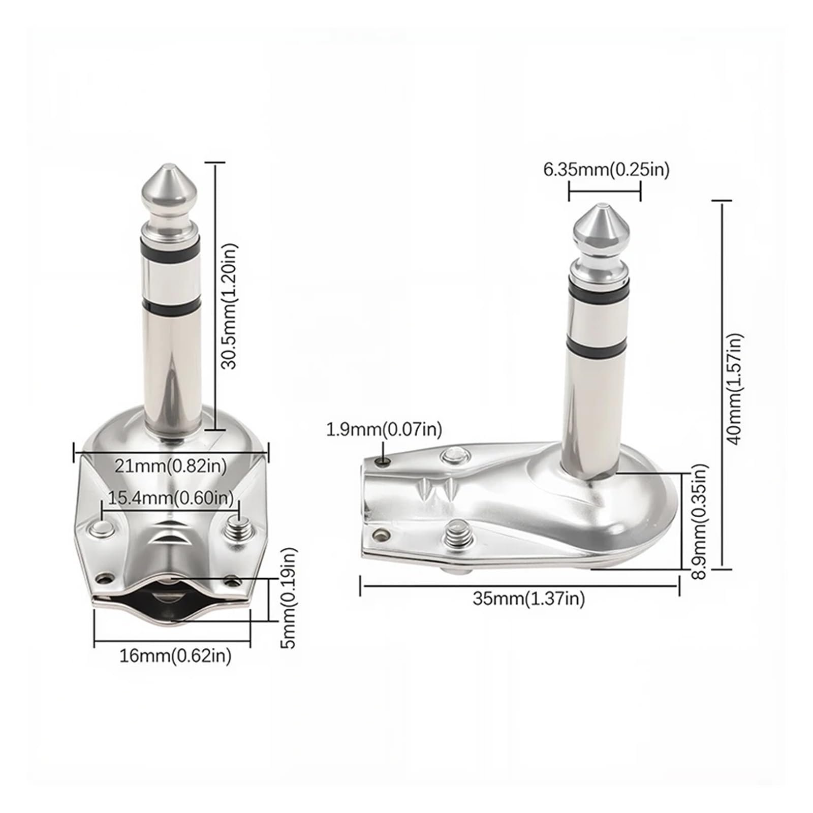 5 sztuk Metal kąt prosty 6.35mm Mono/Stereo Jack 90 stopni 2/3 bieguny Złącze wzmacniacza telefonu dla gitary HCHDT(mono, 5 szt.)
