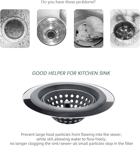 Vista 3 de Juego de 2 coladores de cocina, de silicona flexible, de buen agarre, para fregadero de cocina, atrapa desechos de alimentos y evita obstrucciones