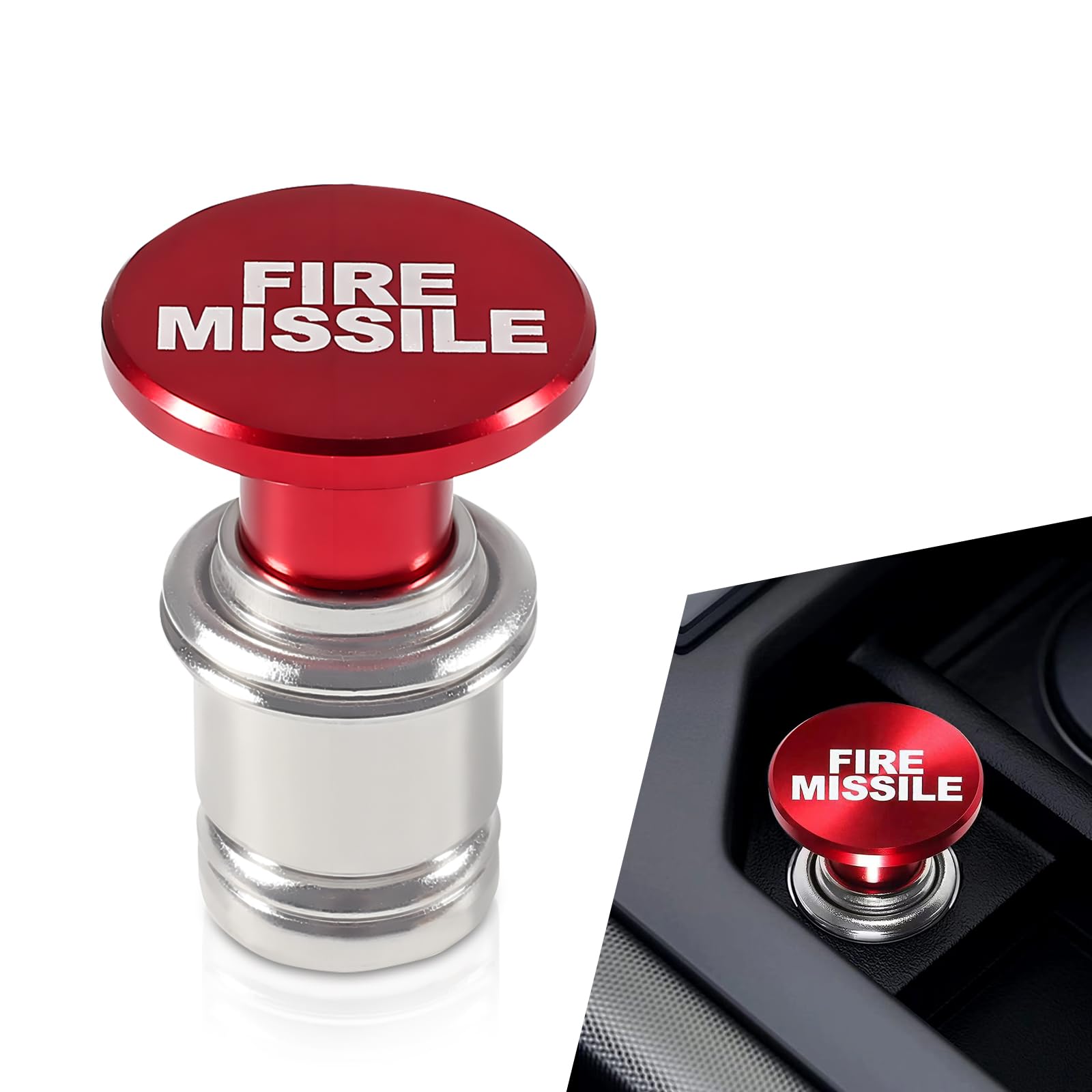 1 PC Car Cigarette Lighter, 1.77" x 1.25" Aluminum Alloy Cigarette Lighter Plug, Cigarette Lighter with Special Letter Pattern, Universal for Most Cars, Trucks (Red)