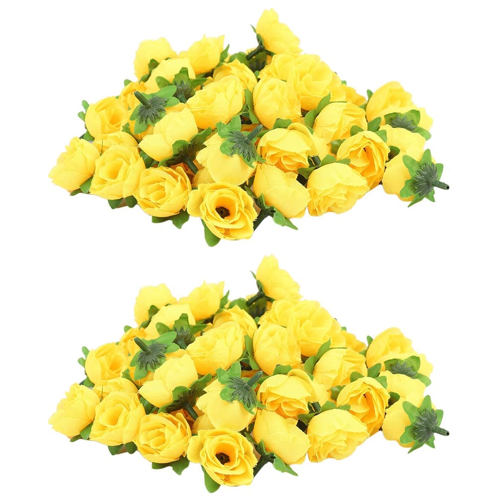 Hndhbfgrt Yellow Fabric Silk Artificial Rose Flower Heads for Decoration Pack of 100Pcs