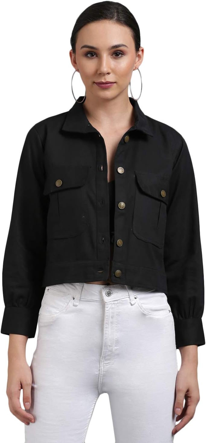 FUNDAY FASHIONWomen's Cotton Blend Self Design Plain Cotton Standard Length Blouson Jacket