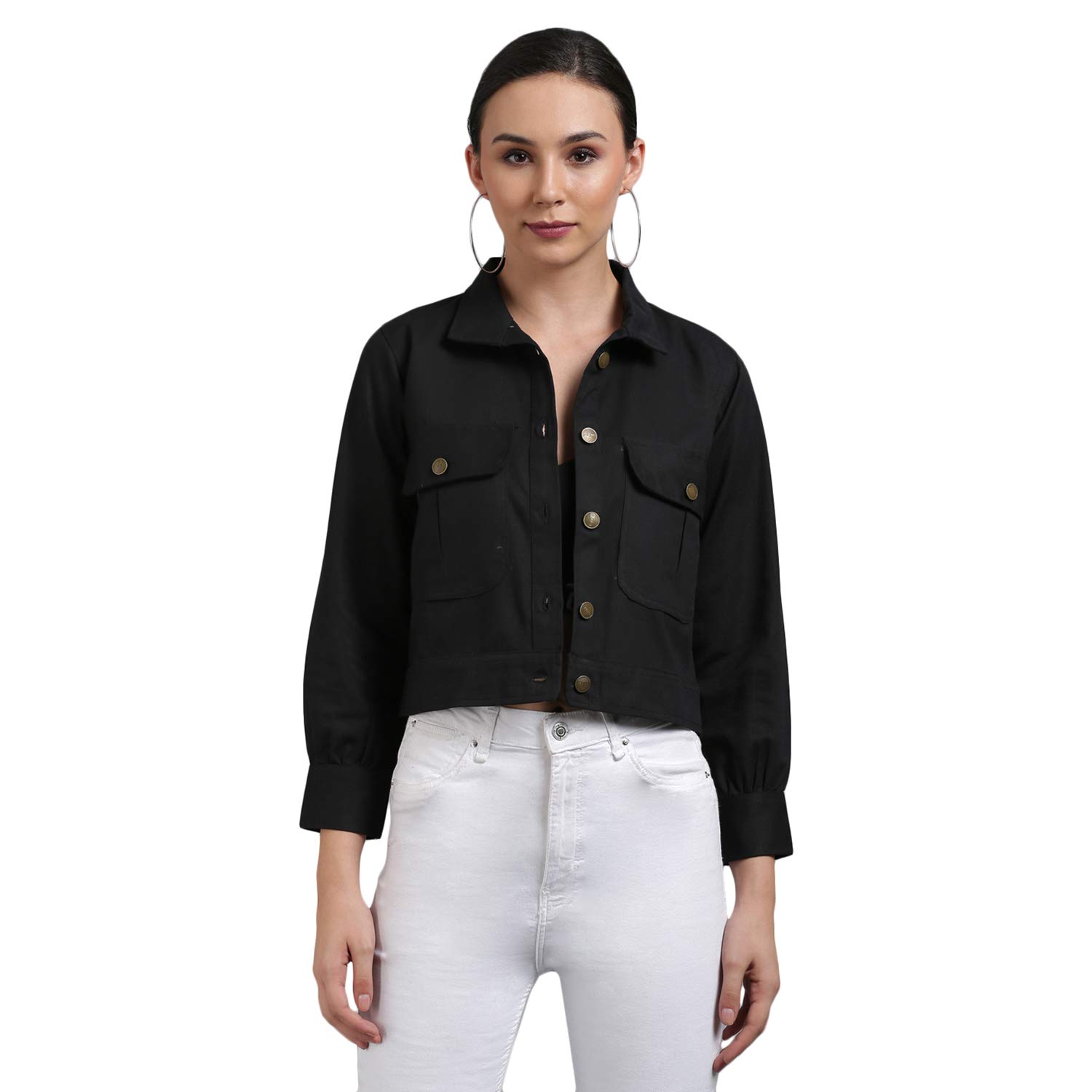 FUNDAY FASHIONWomen's Cotton Blend Self Design Plain Cotton Standard Length Blouson Jacket