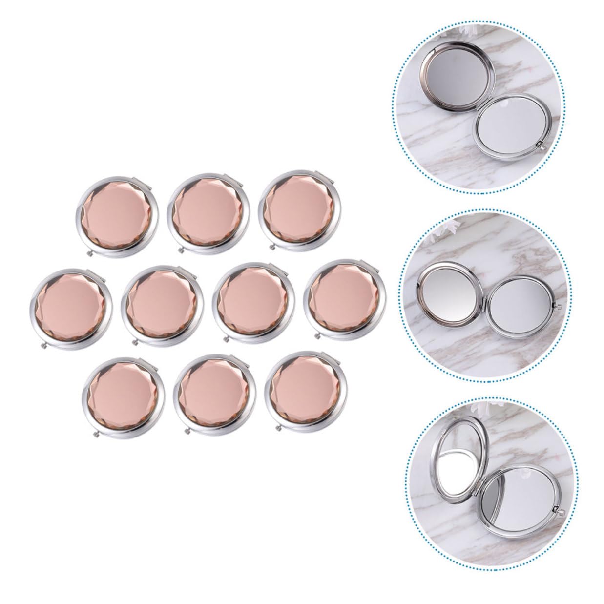 10 Stück-pack Handlicher Kompaktspiegel aus Metall und Glas für Reisen