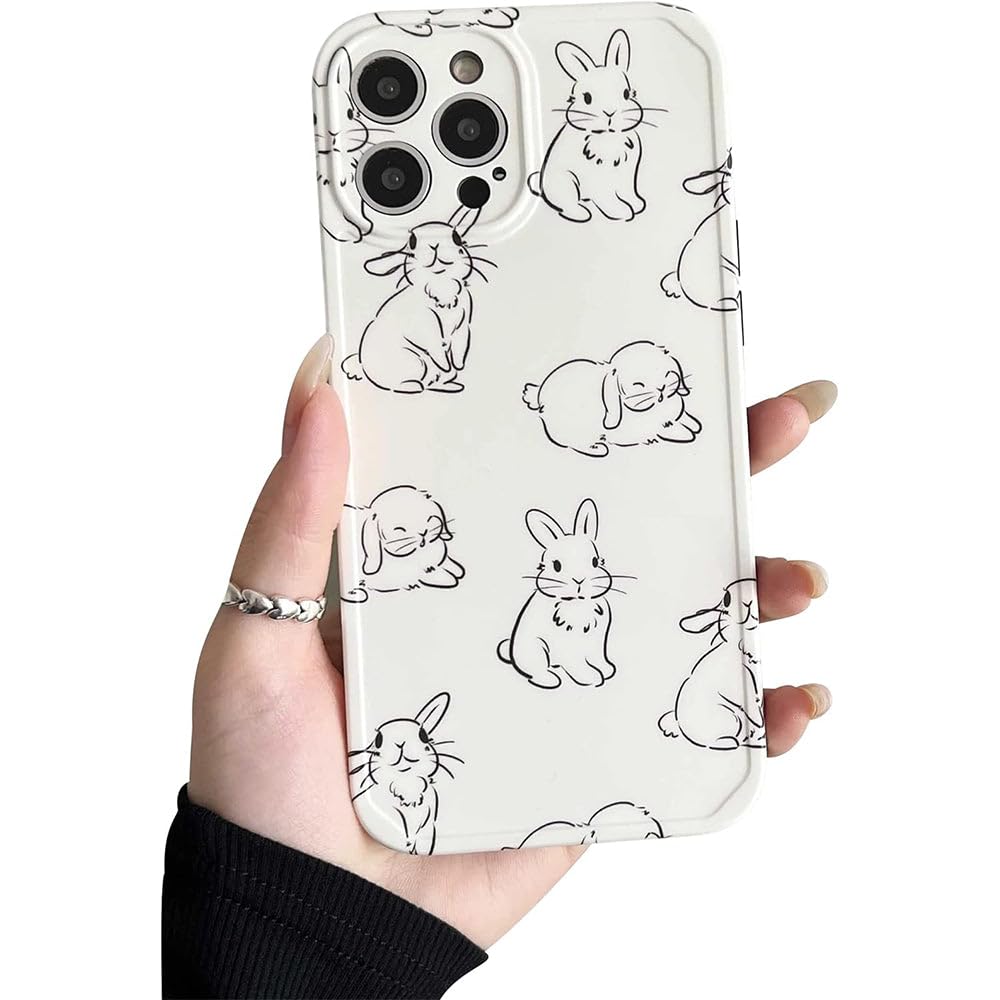 Casechics Compatible with iPhone Case,Cute Lovely Cartoon Rabbit Bunny Soft Shockproof Cover Phone Case (White,iPhone 15 Pro Max)