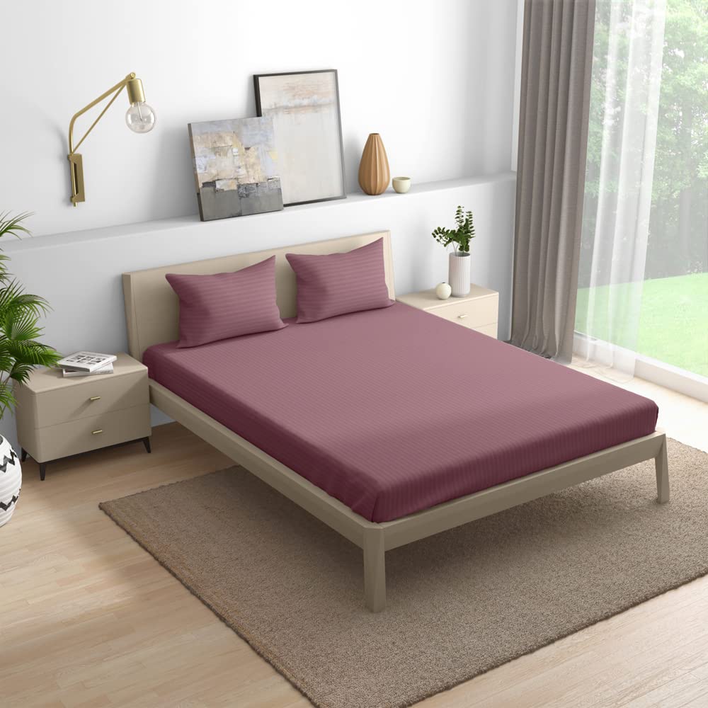 Wakefit Cotton Fitted Bedsheet | 215 TC Elastic Fitted Sheet, Queen Bed Bedsheet with 2 Pillow Covers | Lilac - 78x60 inches