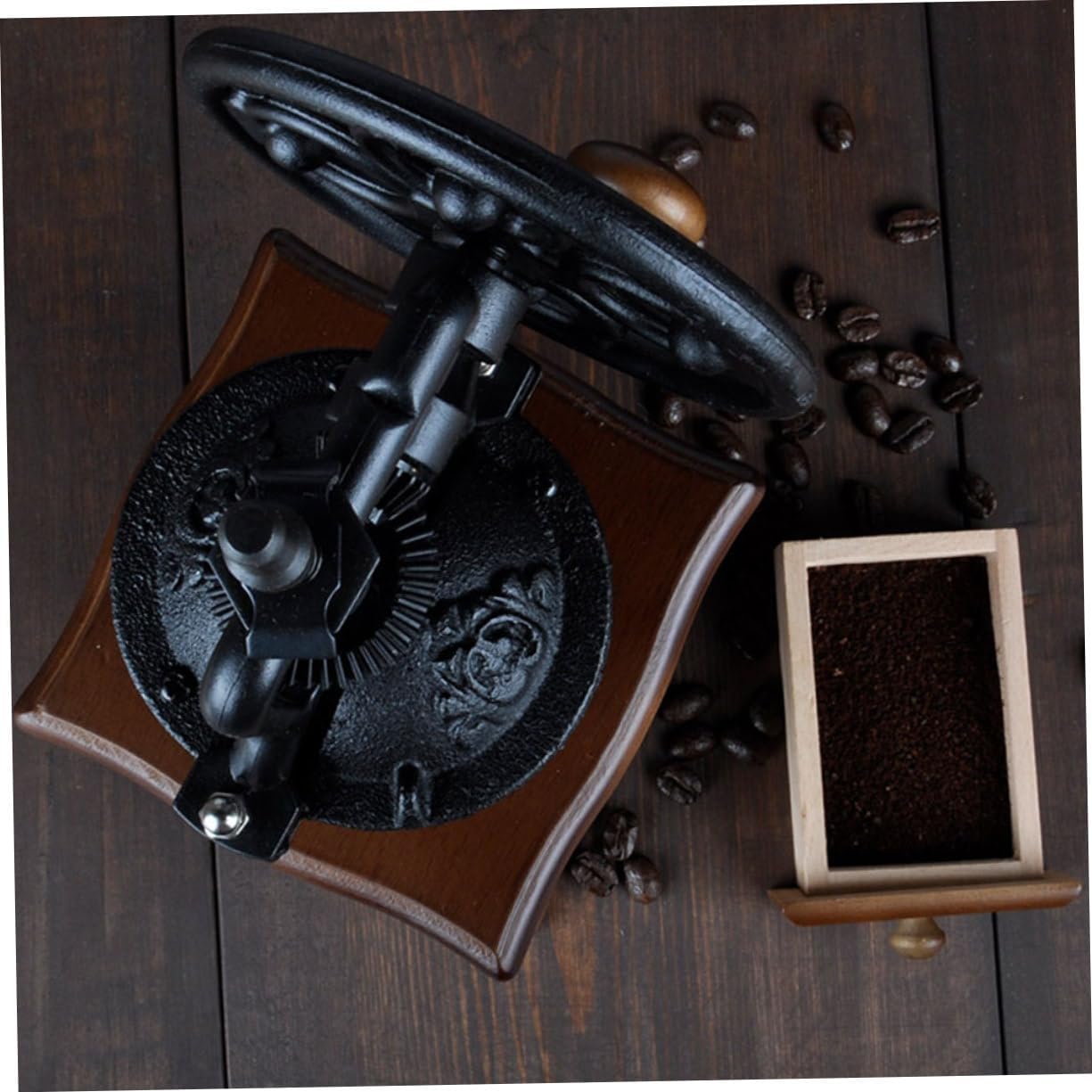 ABOOFAN Vintage Hand Crank Wooden Coffee Grinder for Espresso Beans Grinding Thickness Design with Convenient for Coffee Lovers and Home Kitchen Use