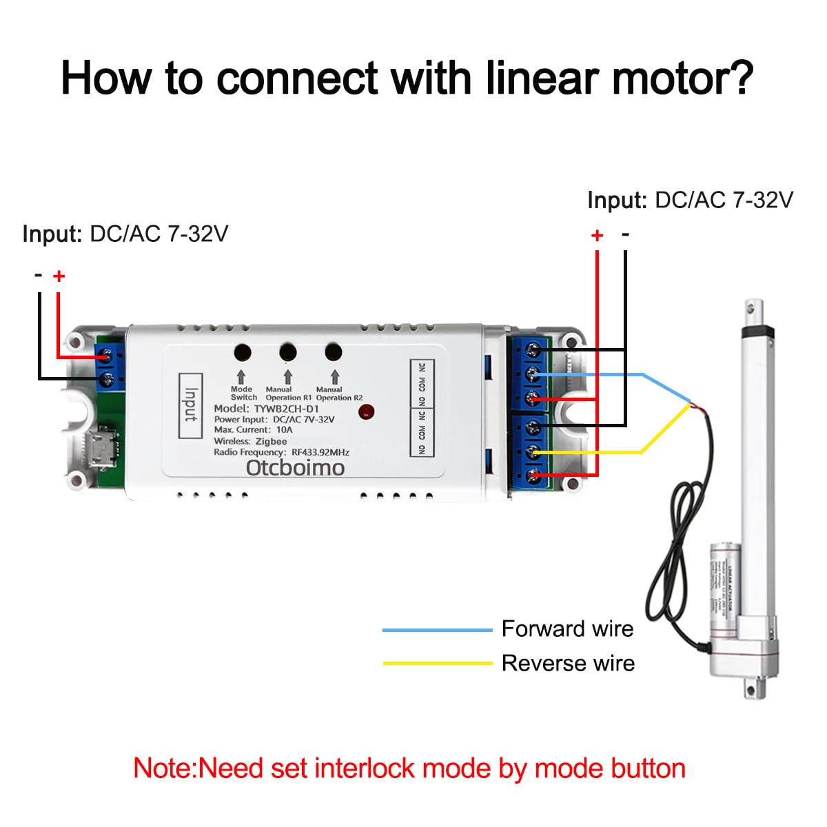 Zigbee Contrôleur d'actionneur linéaire électrique, 2 Ch DC12 V 24 V Interrupteur relais | Tuya Zigbee Passerelle requise, interrupteur de sortie passif à contact sec compatible avec Alexa et Google Home