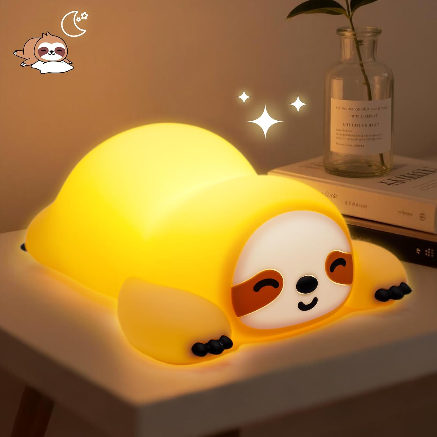 Cute Sloth Night Light for Kids, 3-Level Dimmable Nursery Nightlight, Silicone Squishy Light Up Sloth Gifts, Rechargeable Bedside Touch Lamp for Breastfeeding Toddler Baby Kids Decor - Image 7