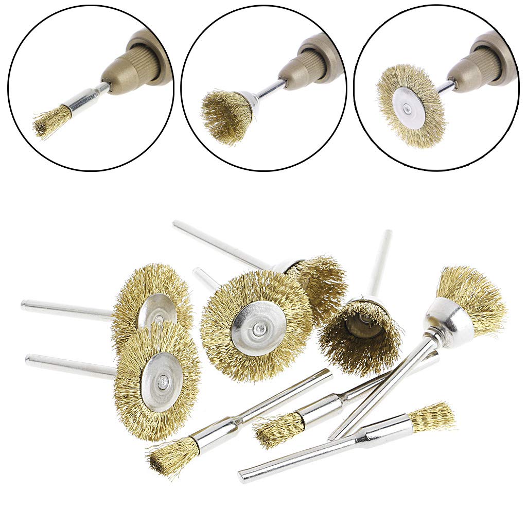 YS0911 9 Brass Brush Wire Wheel Brushes Die Grinder Rotary Electric Tool for Engraver Tools Box Storage