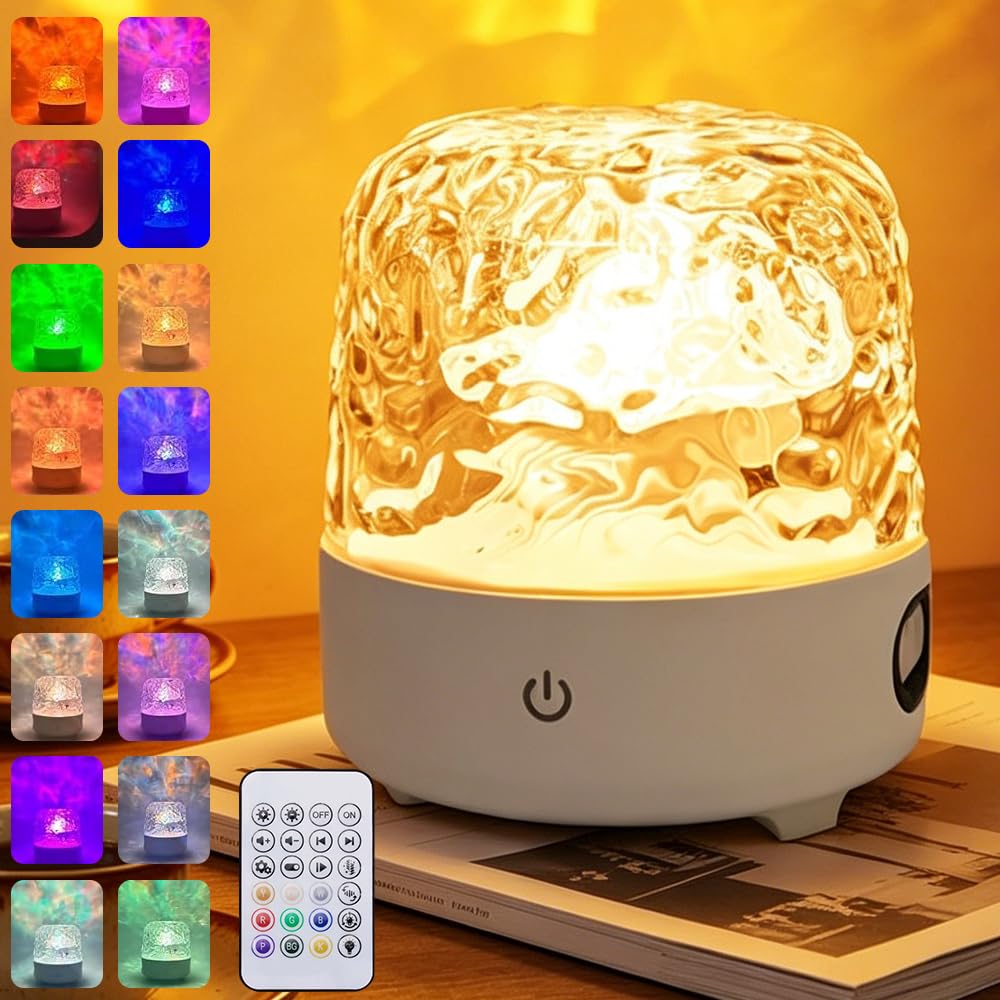 JOAASU Waterproof Shower Lamp, Rechargeable Bathroom Lamp with 16 Colour Ocean Wave Projector, Bluetooth Speaker & White Noise, Mood Light with Touch & Remote Control for Bathroom, Bedroom