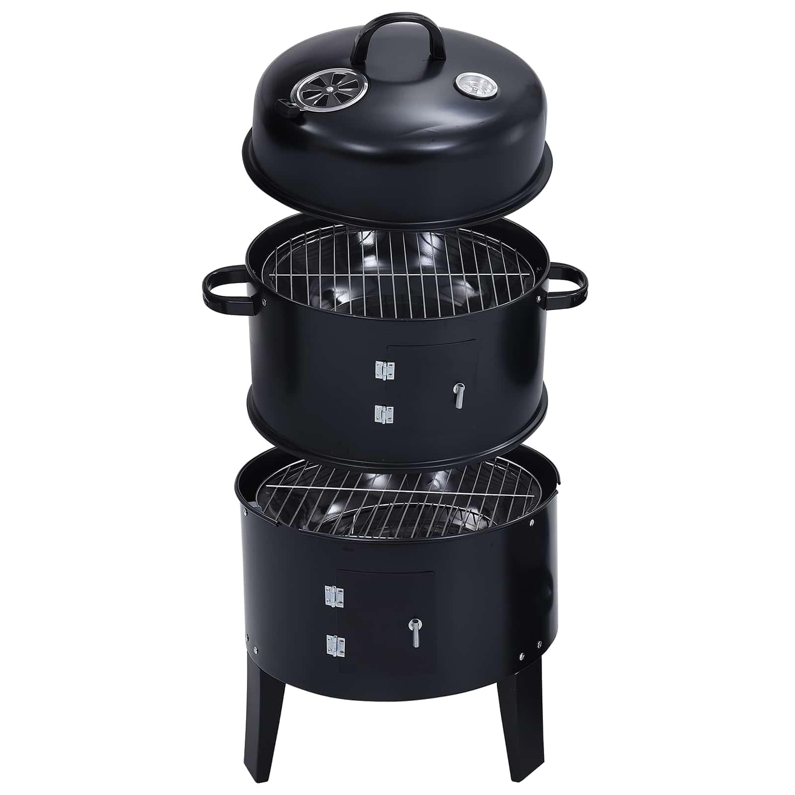 Barbecue per esterni, Ø 40 x 80 cm, in acciaio, nero | Design compatto, cuscino ergonomico, porte USB, versatile