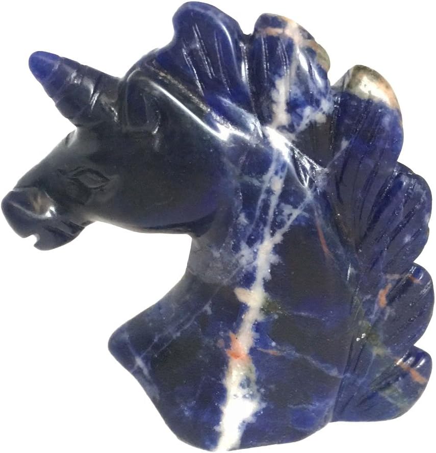 2" Natural Crystal Unicorn Handcraft Skull Figurine Carving Sculptures Gemstone Healing (Blue Sodalite)