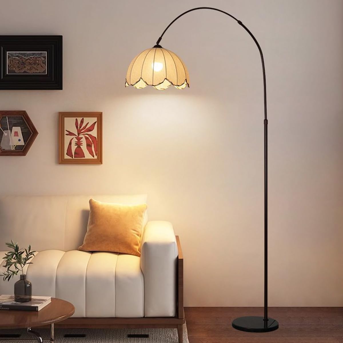 HGJHJJHK Arc Floor Lamp Black Floor Lamps Adjustable Height Standing Lamp with Marble Base Fabric Shade Tall Lamp with Push Button Switch Arch Sofa Reading Light for Bedroom Office