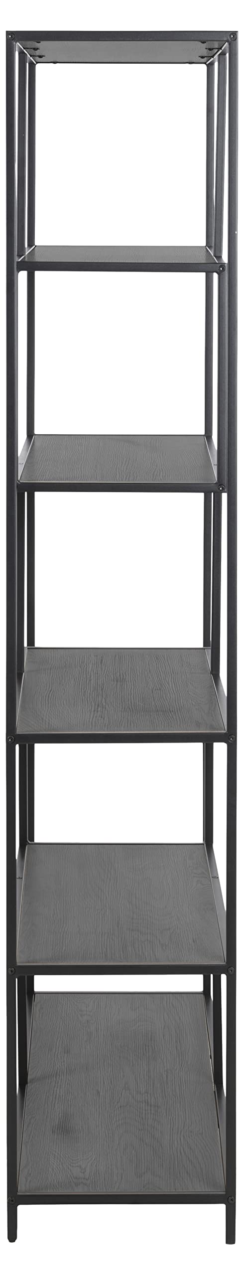 AC Design Furniture Jörn asymetryczny regał na książki z 5 półkami, wys. : 185 x szer.: 114 x głęb.: 35 cm, czarny jesion/czarny, drewno/metal, 1 szt.