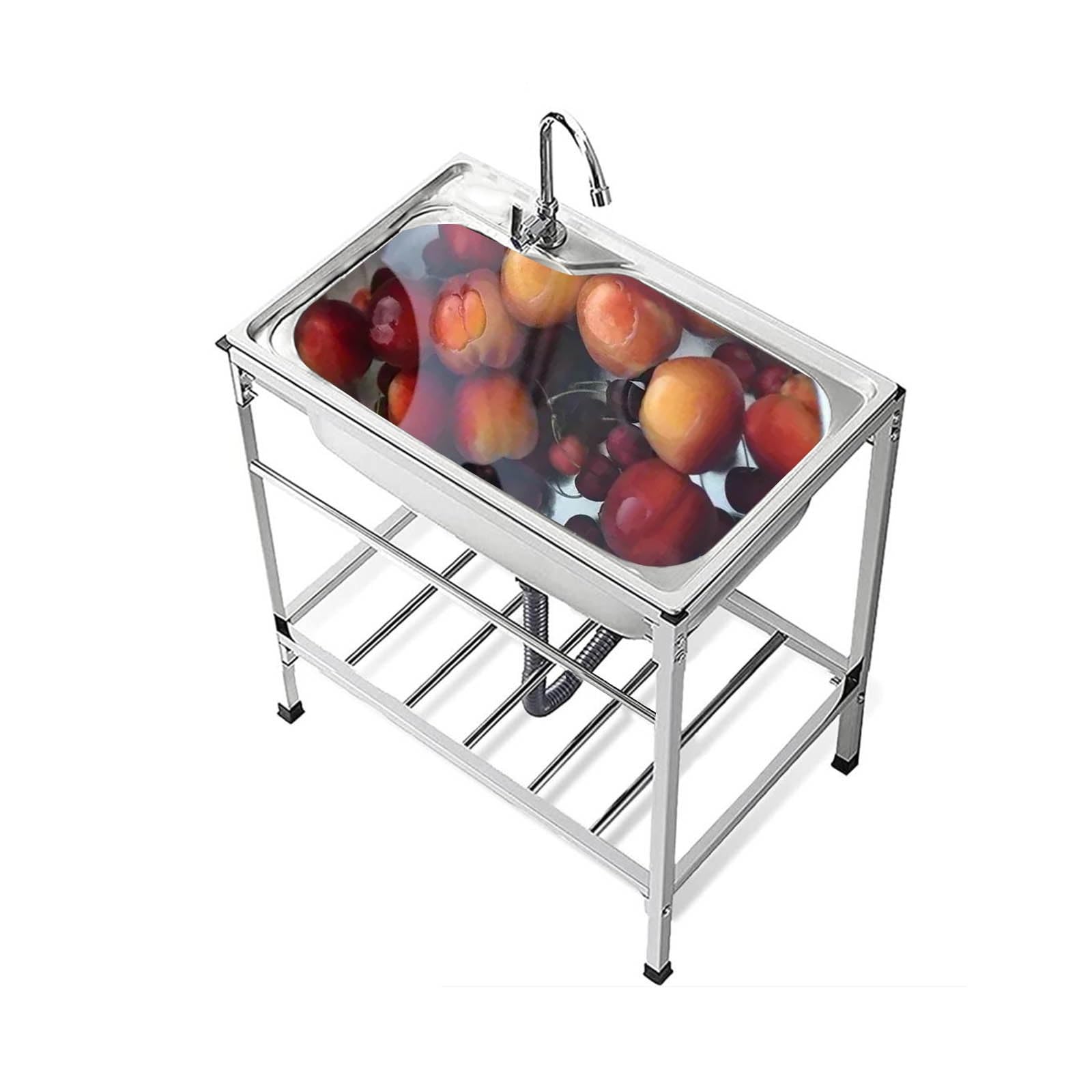 ZQFHSX Stainless Steel Commercial Restaurant Freestanding Utility Sink with Faucet Drainer and Stand Single Bowl Kitchen Large Capacity Anti rust Properties