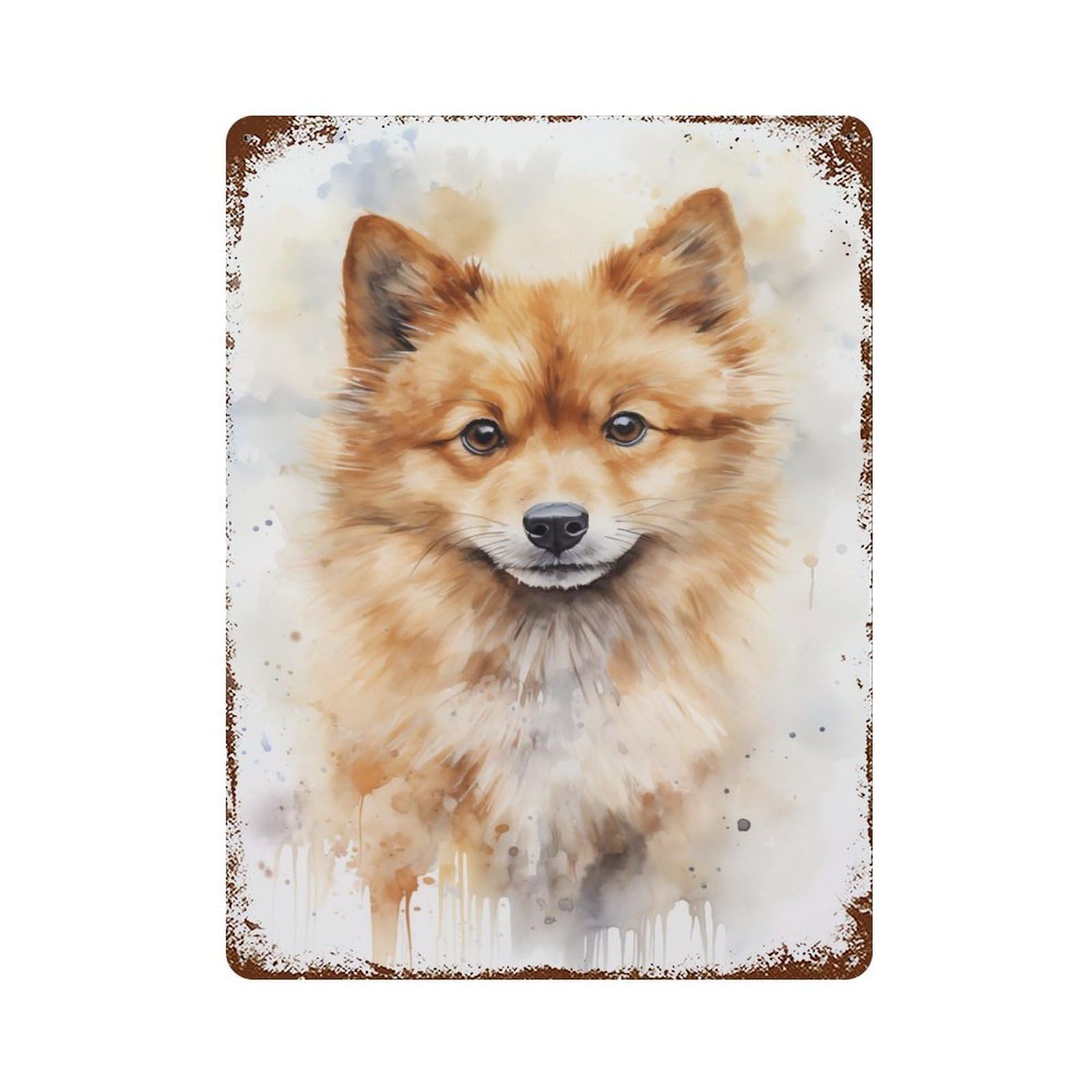 Garage Style Finnish Spitz Portrait Vintage Rust Metal Sign 15.7"x11.8", Industrial Home Decor for Bar And Workshop