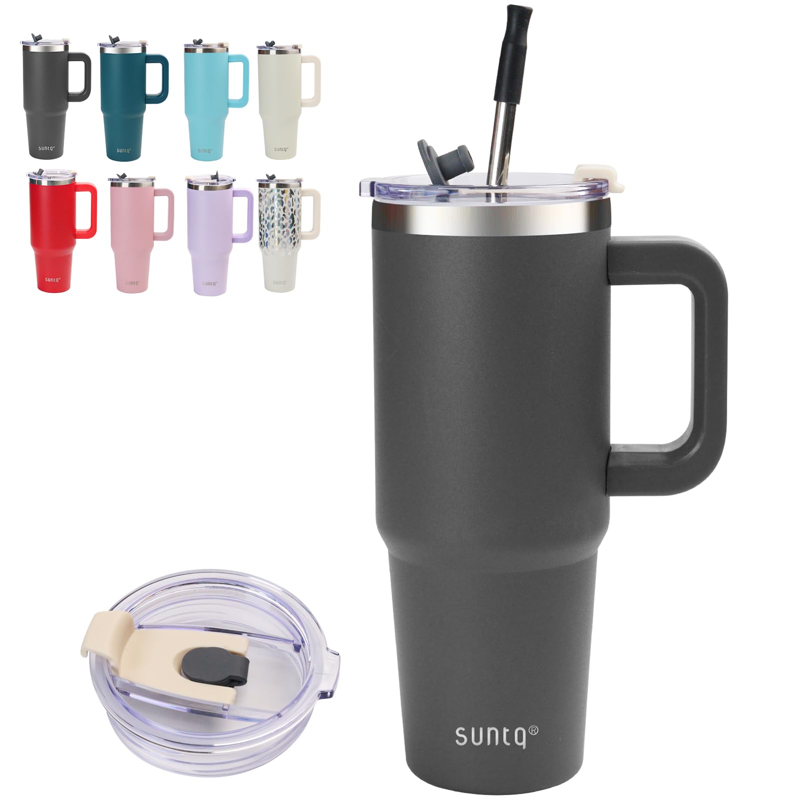 SUNTQ 40oz Tumbler with Handle, Double Wall Vacuum Insulated Water Bottle with Straw and Lid