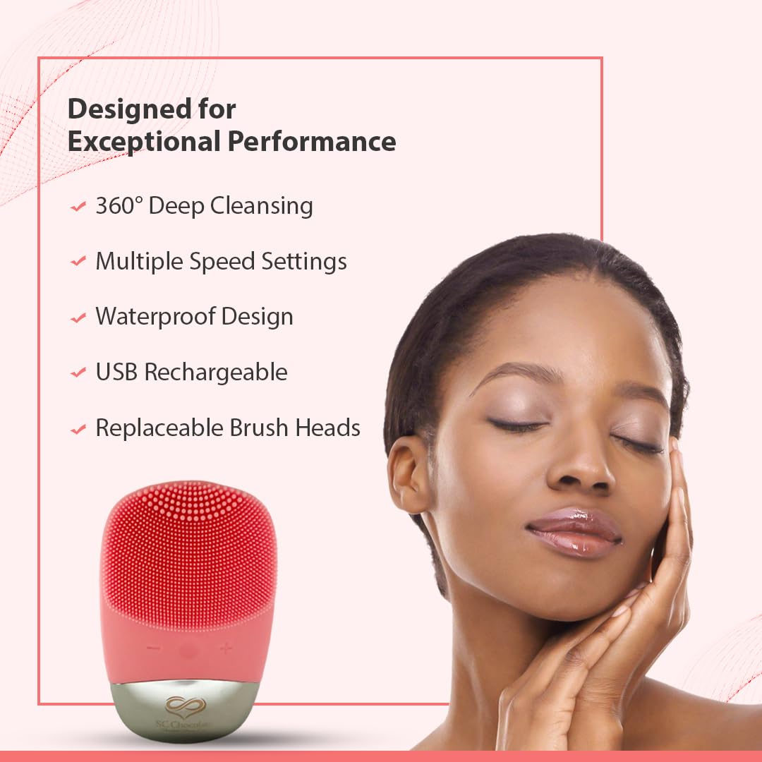 Gesichtsreinigungsbürste | 3-in-1 Elektrischer Gesichtsschrubber | USB wiederaufladbare Gesichtsreinigungsbürste | IPX7 wasserdicht | Mitesserentferner | Tiefenreinigung & Peeling (Rosa)