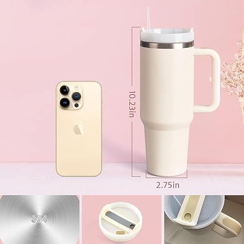 Miniatura 2 de Tumbler With Handle 40 oz and Straw Lid,304 Stainless Steel Water Bottle, Travel Mug Insulated Tumblers Iced for Tea Coffee Gift, large capacity car