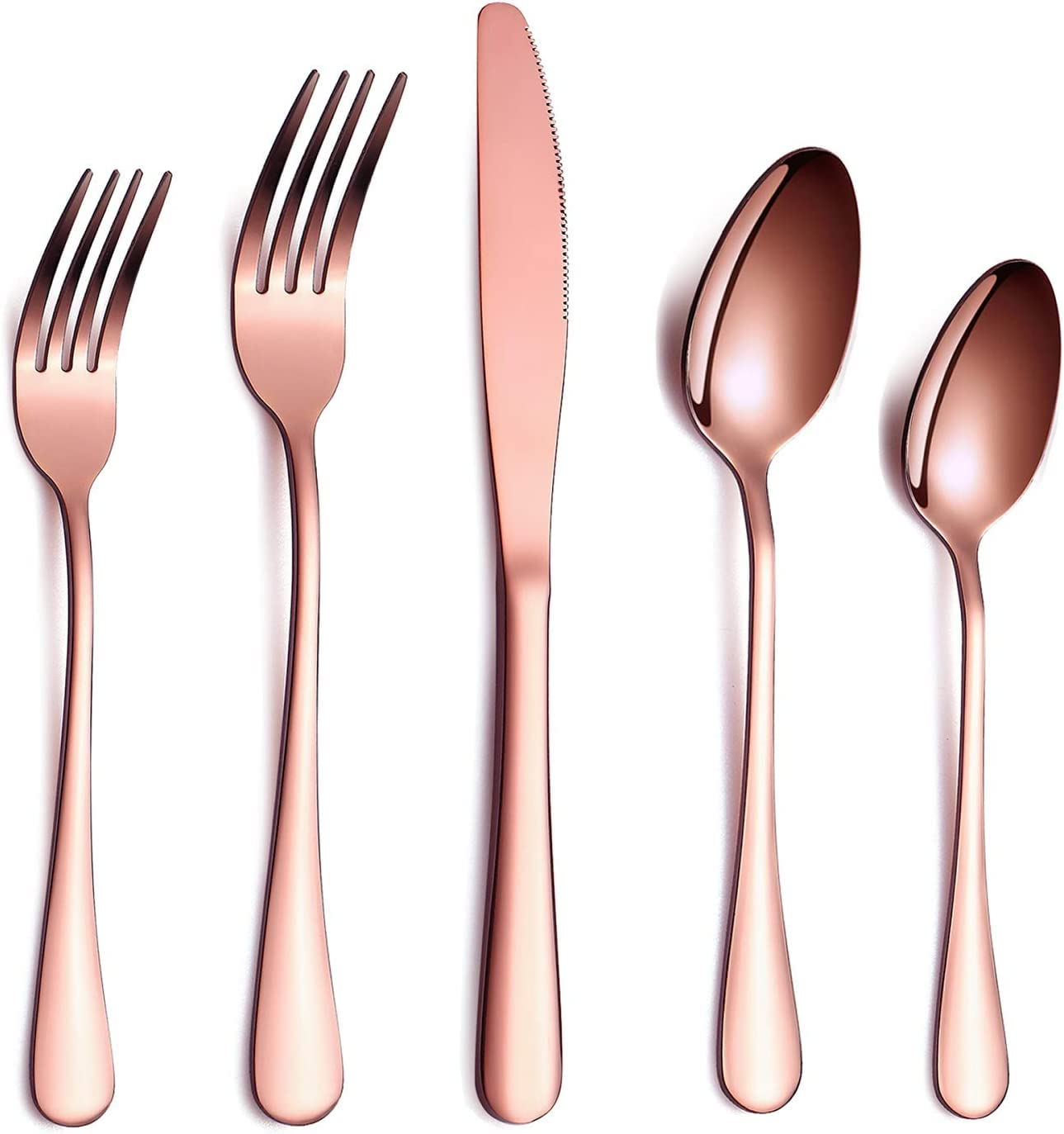 20 PCs Golden Silverware Set with Serving Utensils, Stainless Steel Flatware, Elegant Cutlery Tableware Includes Fork Spoon Knife, Mirror Polished, Dishwasher Safe (20)