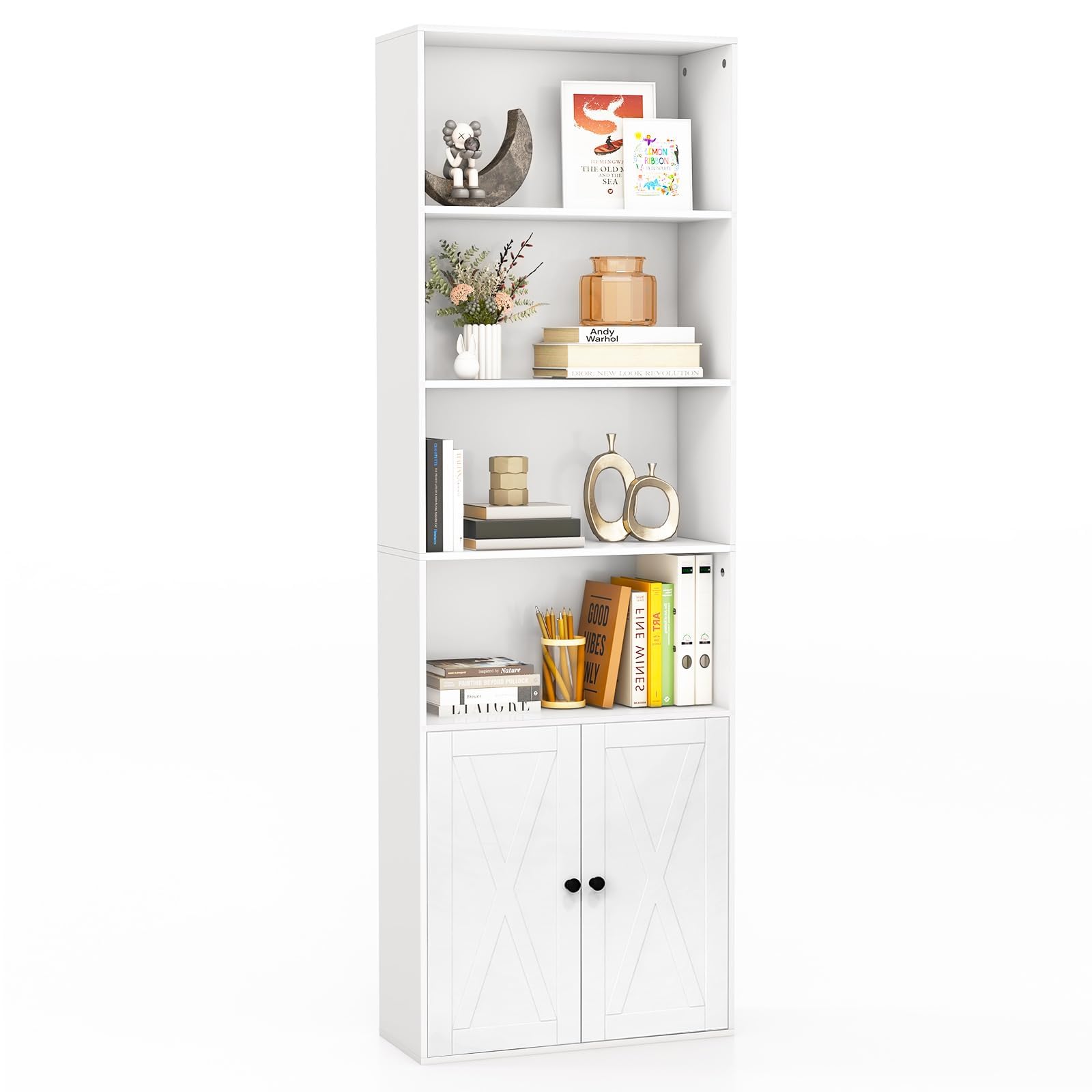 Bibliothèque avec portes FANTASK blanche pour ranger la cuisine et le salon encombré