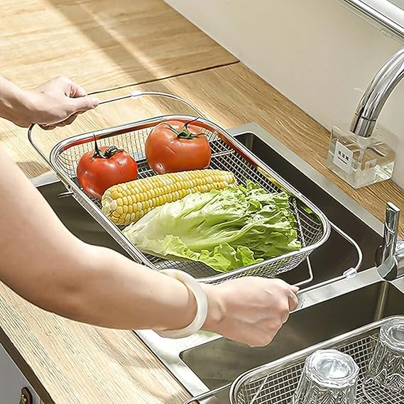 BLUE CRANE Stainless Steel Adjustable Kitchen Sink Drain Basket, Multifunctional, Kitchen Sink Organizer for Kitchen Sink Strain Drain Rinse Fruits Vegetables (Set of 1) 2
