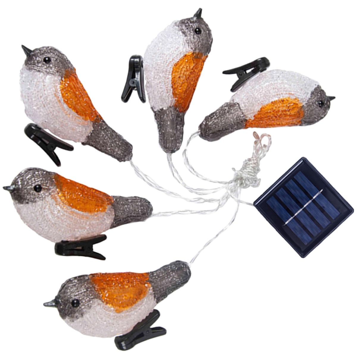 HOMSFOU Guirlande Lumineuse Solaire LED à Oiseaux Rouge-gorge, Étanche Ip65 Éclairage, Décoration pour Balcon et Jardin, Matériau Acrylique et Plastique