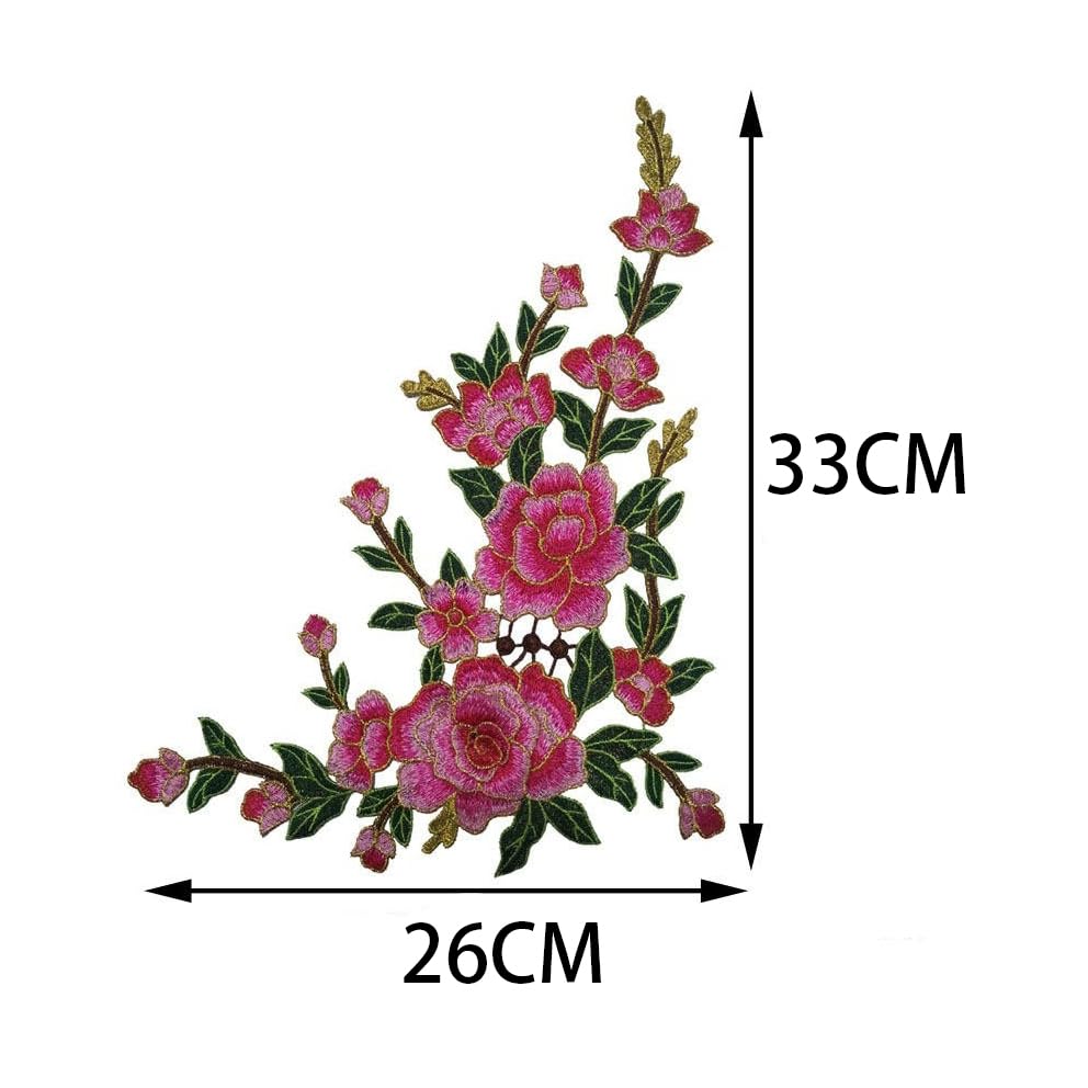 Parches de Bordado Parche Bordado de Flor durazno 33 x 26 cm, 2 Unidades, for Planchar, Chino, for Coser en Ropa, Vaqueros y Chaquetas