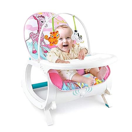 DOMENICO Newborn-to-Toddler Portable Rocker Chair with Tray with Vibration and Musical Mode, Supports up to 20 KG (44 lb), 0-36 Months - Giraffe Pink