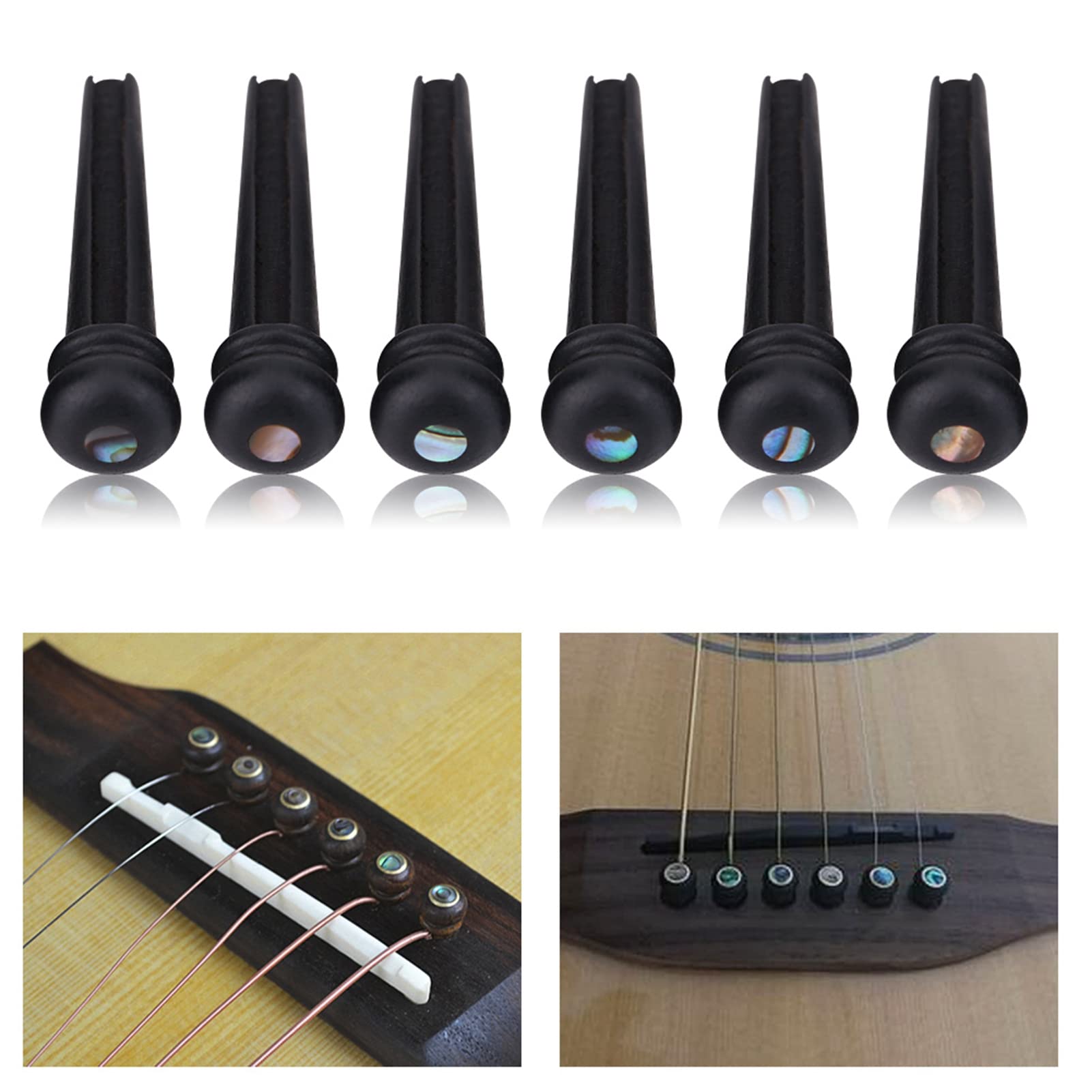 Zestaw kołków do gitary, hebanowe szpilki gitarowe z muszlą uchowca, 6 pinów do akcesoriów gitarowych, profesjonalnych gitarzystów i amatorów