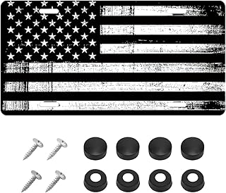 Vintage American Flag License Plate, Personalise Funny Patriotic USA Flag Car Tag with Screws, Aluminum Classic US Flag License Plate Vanity Tag for Car Decoration (Black & White)