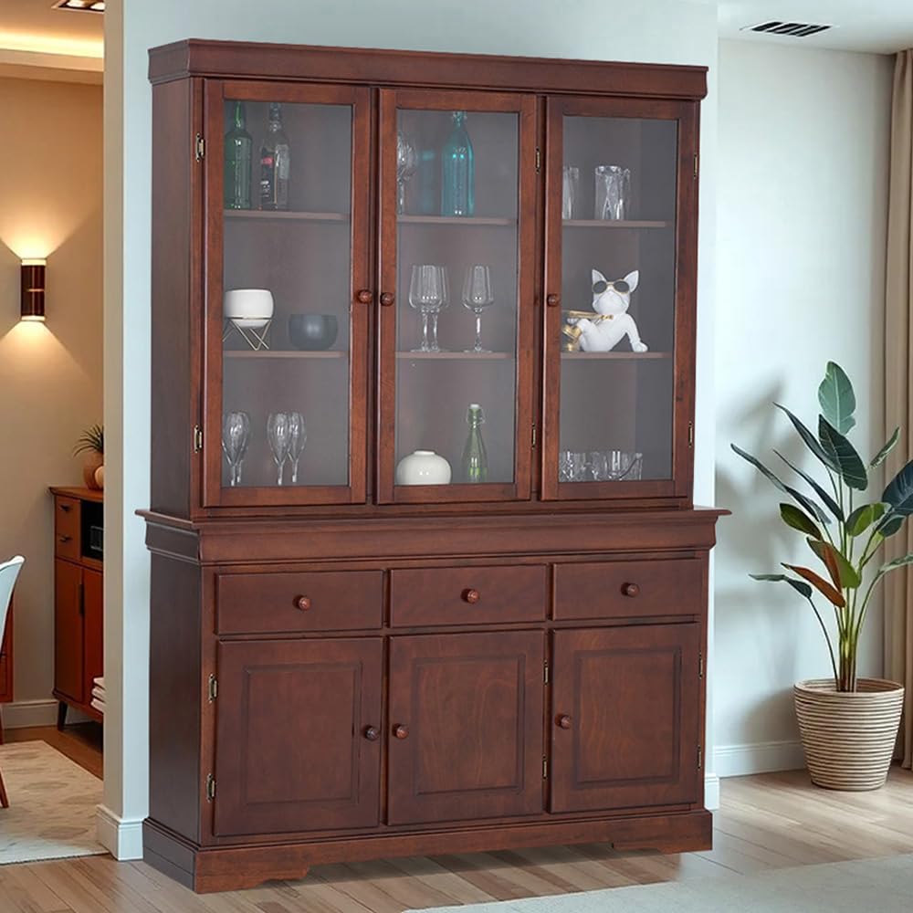 Royaloak Texas American Wooden Crockery Unit 3 Doors | Solid Wood Veneer| Beveled Top Design | Ample Storage | Wooden Knobs-image-21