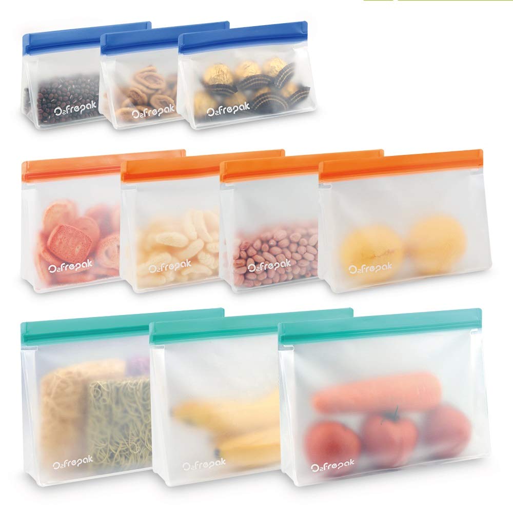 O2frepak 10 Packs Reusable Food Storage Bags - Extra Thick Ziplock Bag for Food Storage, Reusable Sandwichs Bags, Lunch Snack Bags, Make-up Travel Home Organization
