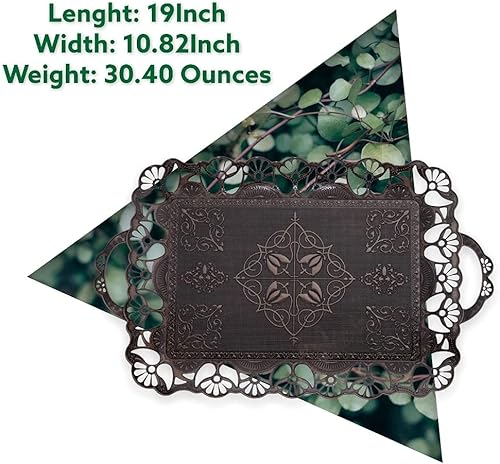 Miniatura 5 de Alisveristime Bandeja otomana turca grande hecha a mano con bordes florales y asas, hecha de zamac, opciones multicolor (18.9 pulgadas de largo x 12