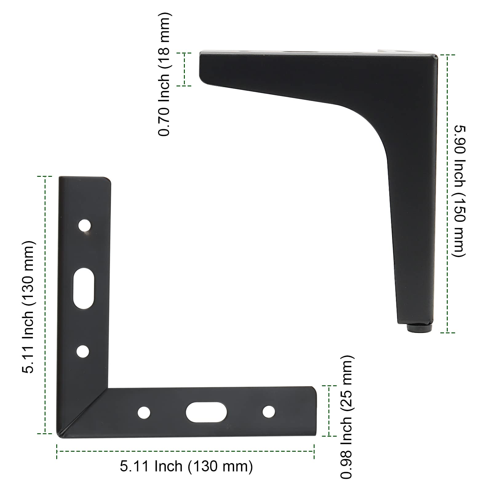 PINGEUI Lot De 8 Pieds De Meuble Triangulaires – Métal Noir – Hauteur 15 Cm – Pour Armoire, Canapé, Table – Capacité 400 Kg (4 Pieds)