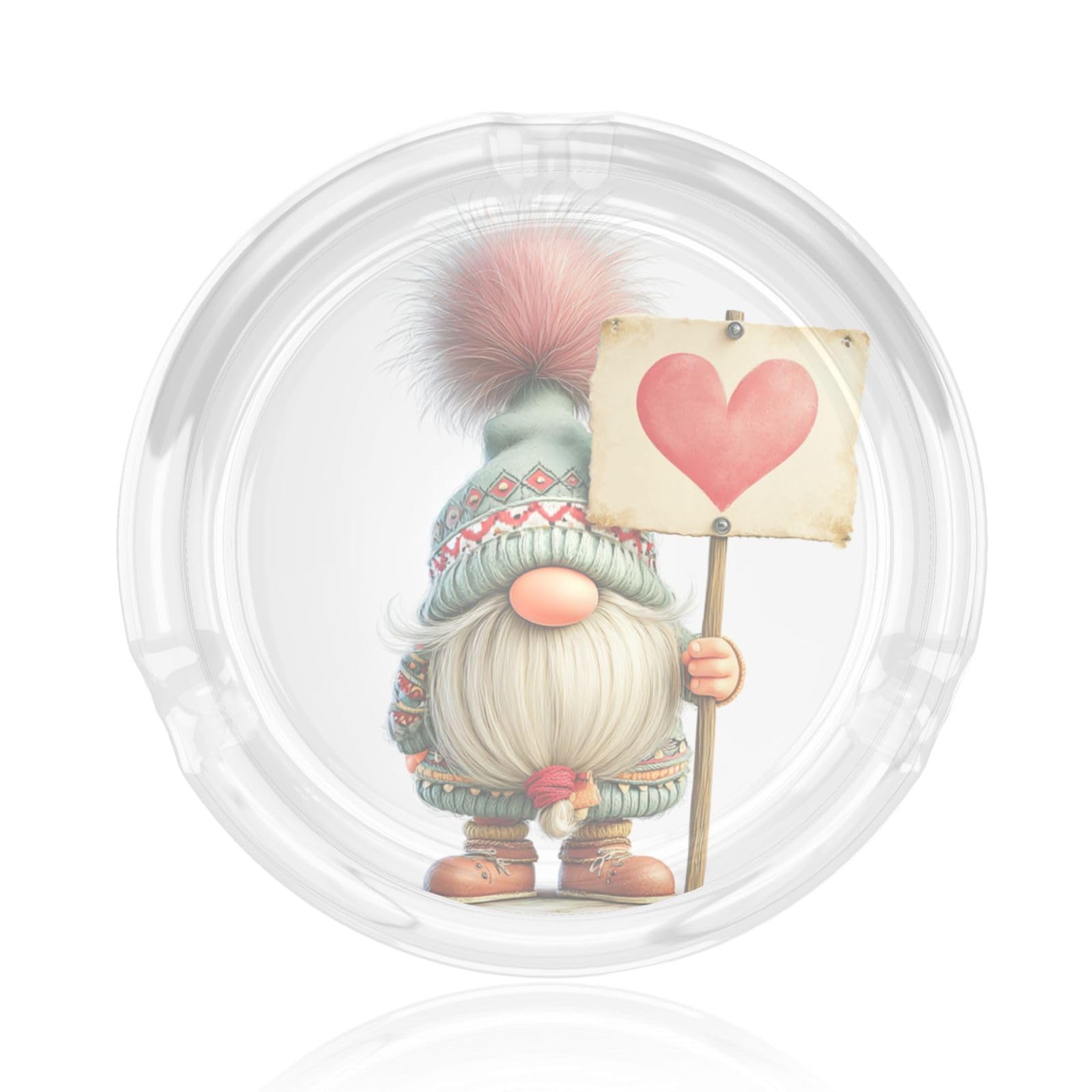 Valentine Gnome Holding A Heart-Shaped Sign Glass Ashtray For Cigarettes Ash Trays Case For Home Office Decor