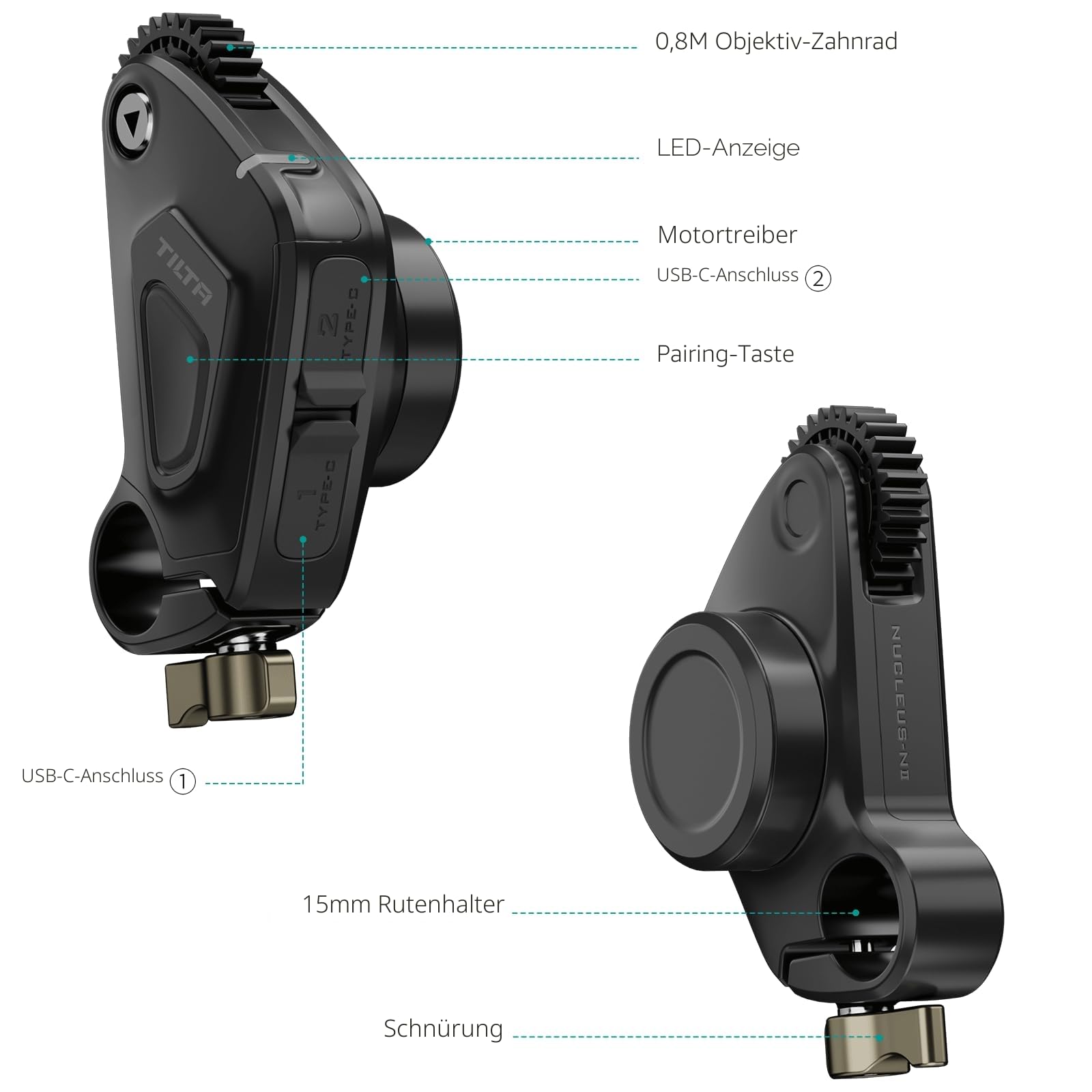 Tilta Nucleus Nano II Follow Focus Drahtloses Objektivsteuersystem WLC-T05 | Inkl. Motor, USB-C Stromkabel, Handrad Controller, Kompatibel mit Nucleus M/Nano, DJI Ronin Gimbals, Kameras